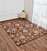 Luxury vintage floral medallion rug in brown and beige tones